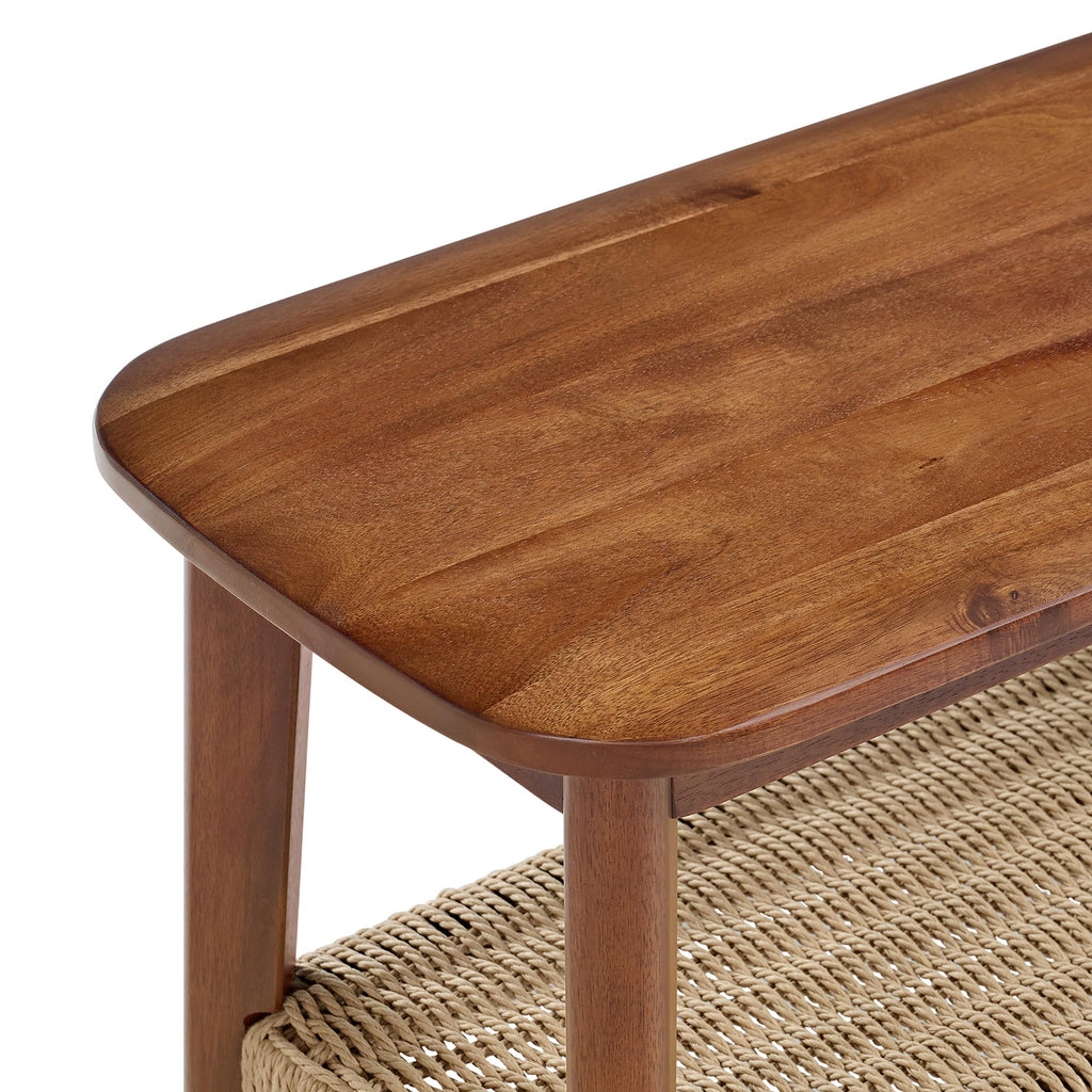 Solid Wood Entryway Bench with Woven Storage Shelf, Chestnut, 48” C35851