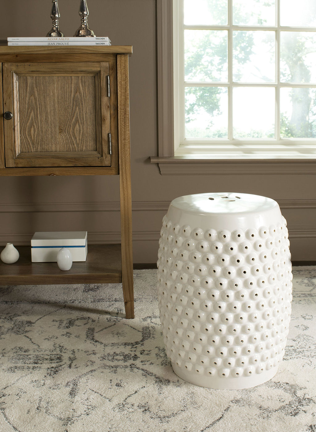 Creme Ceramic Garden Stool T466888