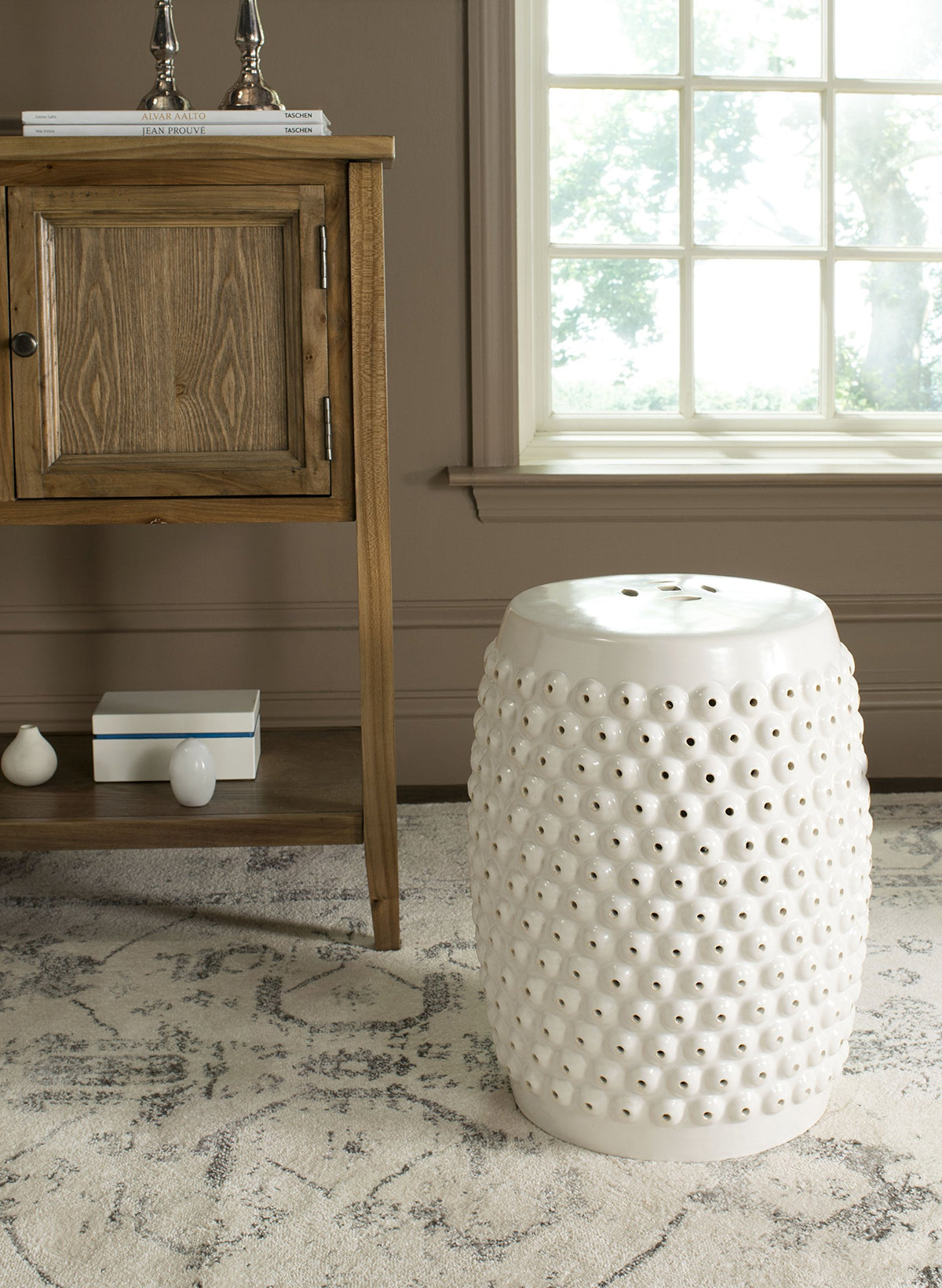 Creme Ceramic Garden Stool T466888